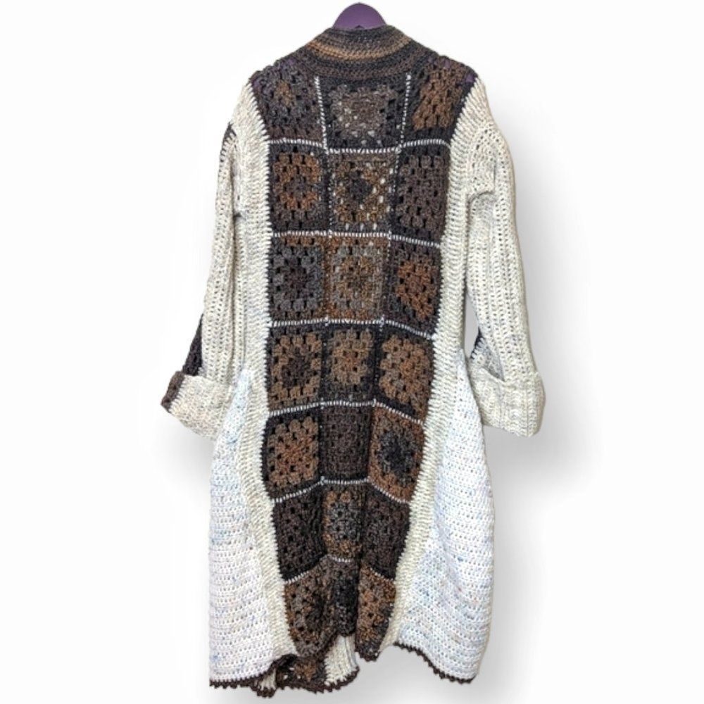 Granny Square Crochet Long Cardigan Sweater Coat Handmade - Picture 3 of 15
